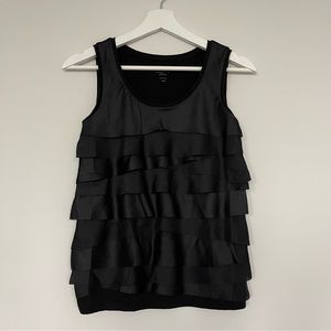 Ann Taylor LOFT Black Tiered Ruffle Sleeveless Tank Top in XXSmall Petite